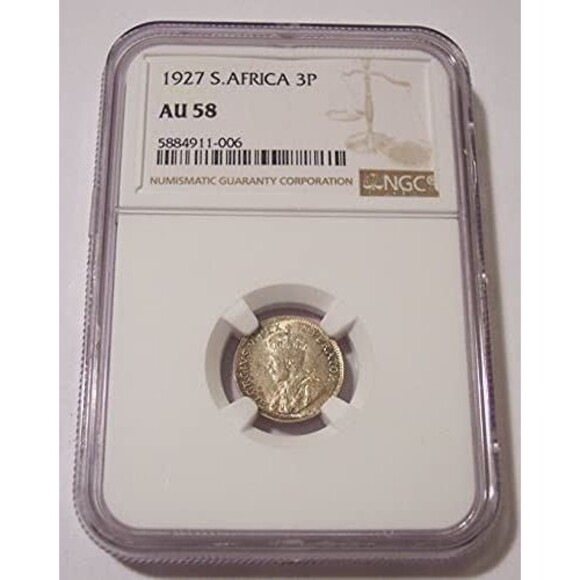 South Africa George V 1927 Silver 3 Pence AU58 NGC - Picture 1 of 4